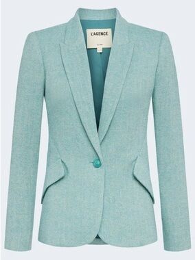 L’Agence Chamberlain Blazer In Green Herringbone NWT Size 0